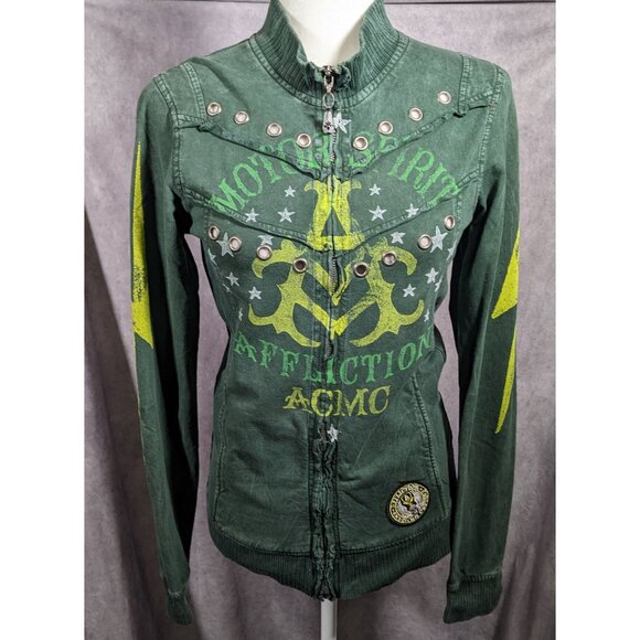 Affliction Gothic American Customs Motor Club Green Jacket - Picture 8 of 13